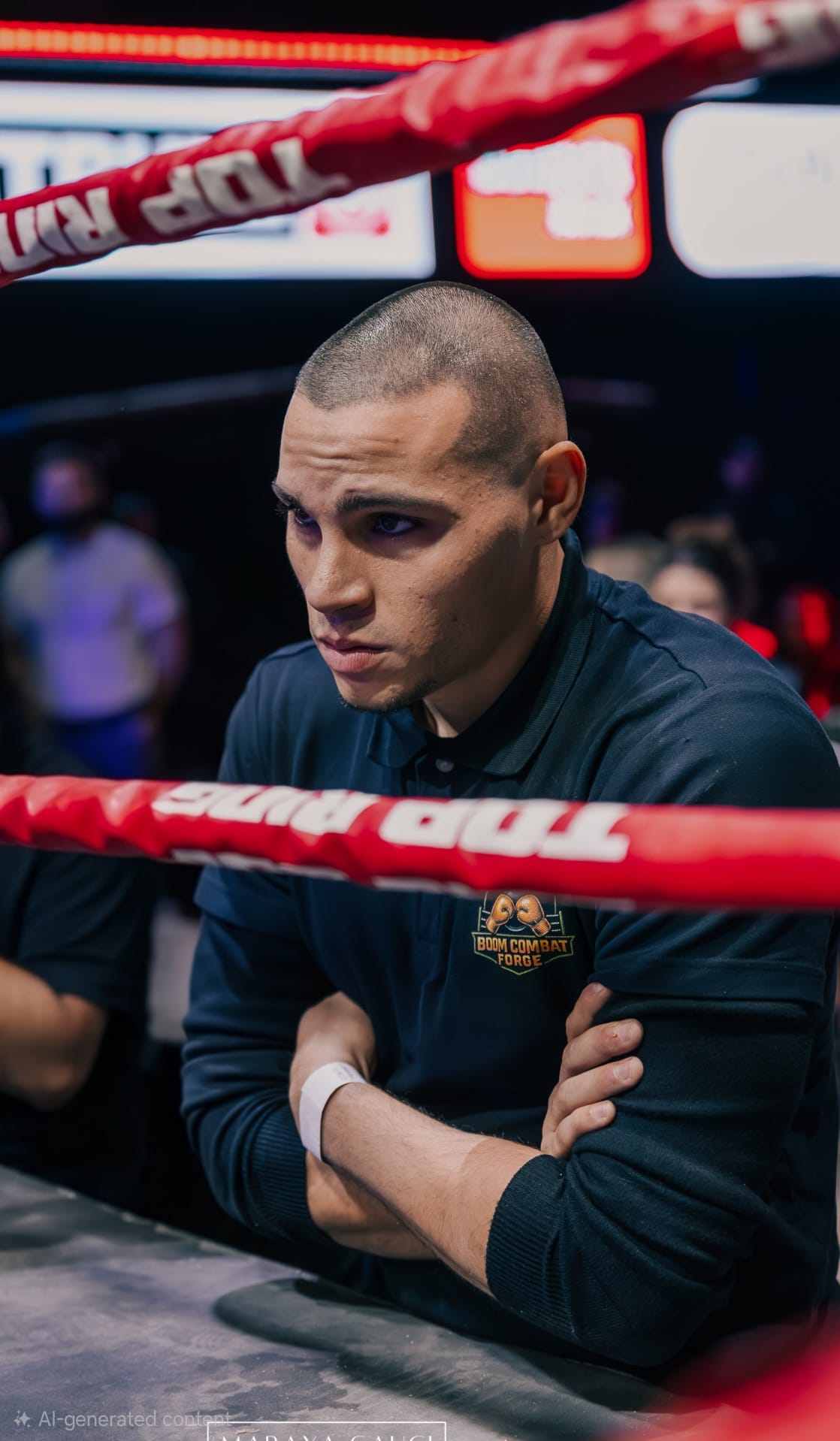 Coach Jesred ringside at a Boom Combat Forge fight night in Malta